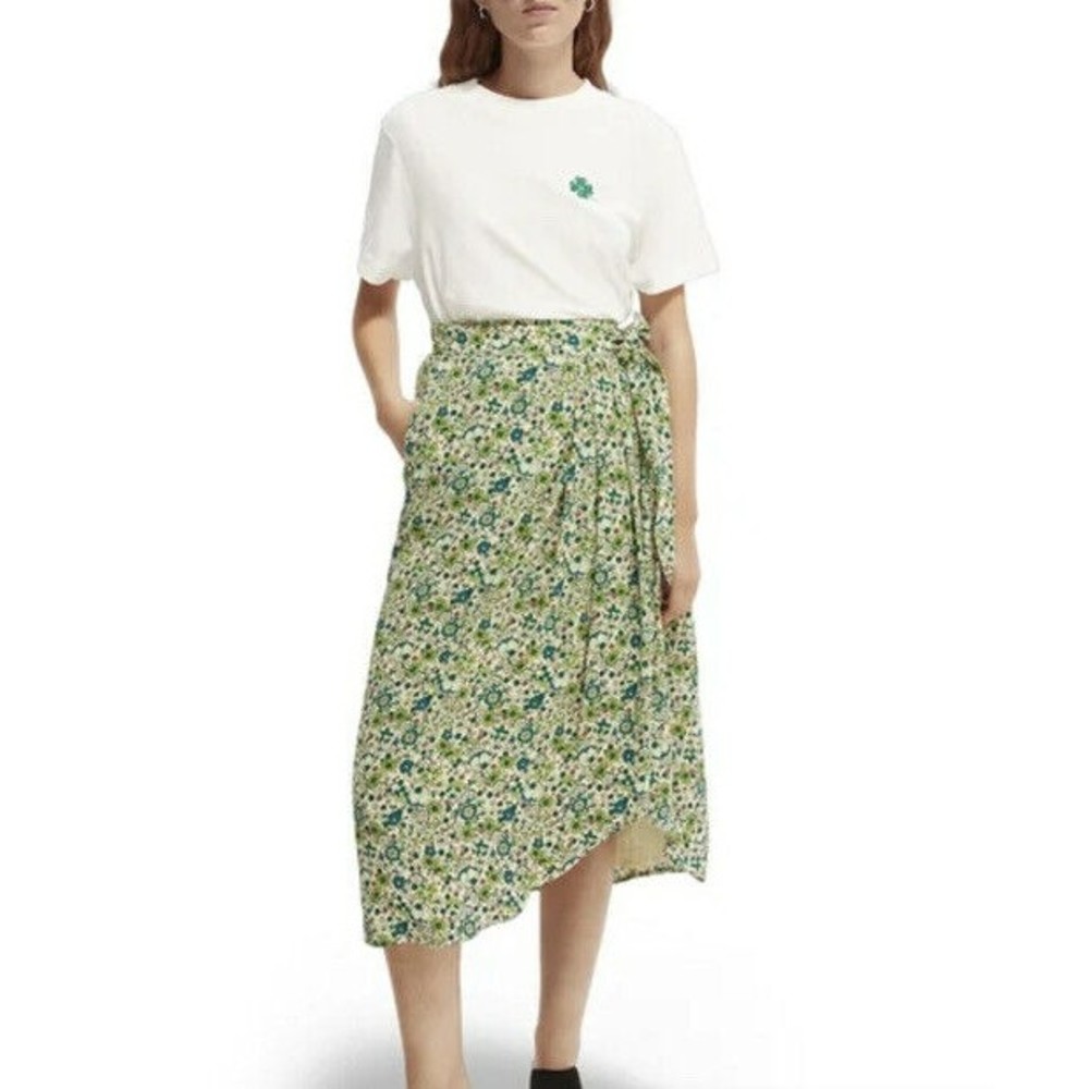 Scotch & Soda Green Floral Midi Skirt